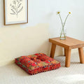 Bohemian Floor Pillow, Square Meditation Cushion & Yoga Mat – Ethnic Mandala Pattern Floor Seating for Living Room, Bedroom, Relaxation, Floor Decor(Orange)