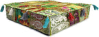 Mam Treasures Indian Bohemian Decorative Pillow Vintage Cushion Cover Patchwork Square Floor Pillow Cover Meditation Cushion Large Floor Pillow Indian Cushion (Light Green, 18 X 18 X 5 Inch)