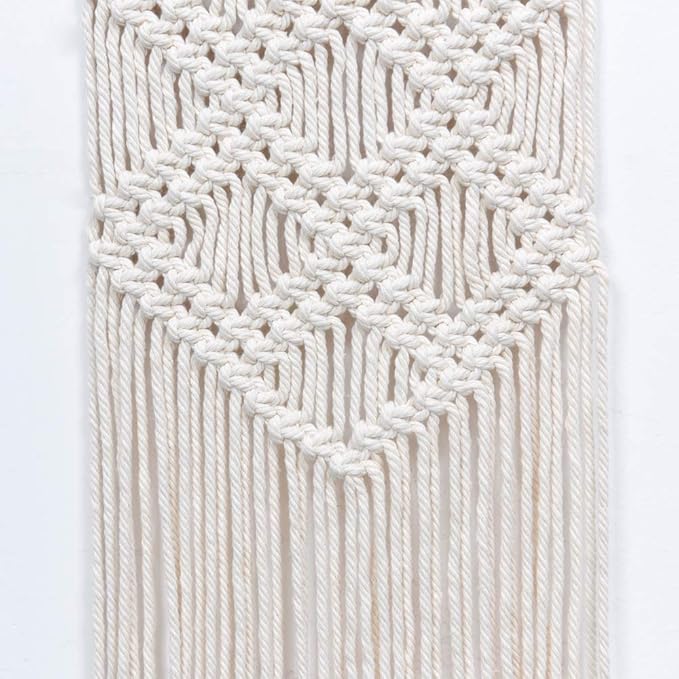 Ebristar Macrame Wall Hanging - Boho Chic Handmade Woven Tapestry - Modern Rustic Wall Art Home Decor - Apartment Dorm Bedroom Nursery Wall Decoration, 10" W x 39" L - Off-White