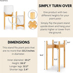 Fox & Fern Mid Century Tall Plant Stand — 10 Inch Fixed Size Raised Bamboo Plant Stand for Indoor Pots (Not Included) - Modern Flower Pot Holder with Plug In Design - Easy to Assemble - Bamboo