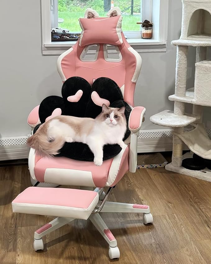 MOONBEEKI Cat Paw Cushion Chair Comfy Kawaii Plush Seat Cushions Shape Lazy Pillow for Gamer Chair 28"x 24" Cozy Floor Cute Seat Kawaii for Girl Worker Gift, Dining Room Bedroom Decorate Black
