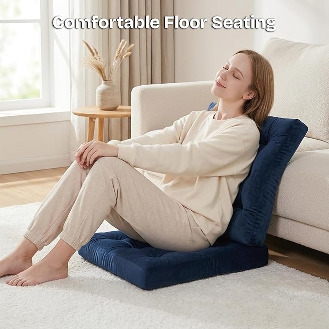 Floor Pillow for Sitting, Large Velvet Floor Seating Cushion for Adults, Tufted Big Pillow for Meditation, Yoga & Living Room, Machine Washable, 22x22 Inch, Navy