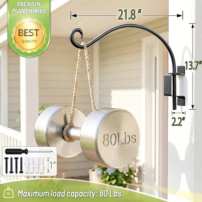 Qiang Ni Plant Hanger Outdoor: 22 Inch Bird Feeder Bracket for Garden Patio Decor - Swivel Adjustable Wall Mount Plant Hook for Hanging Flower Baskets