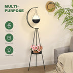 airogym Plant Stand, Metal Plant Holder Indoor Outdoor, Modern Iron Flower Pots Rack, Multifunctional Planter Display Shelf with Hanging Planters for Garden Patio Room, Corner Balcony Decor (Black)
