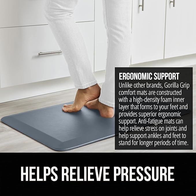 GORILLA GRIP Comfortable Cushioned Kitchen Mats for Floor, 39x20, Waterproof and Stain Resistant Soft Top, 3/4 Inch Thick Ergonomic Standing Desk Anti Fatigue Mat, Foam Supports Ankles, Feet, Charcoal
