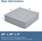 Shinnwa Gel Memory Foam Recliner Cushion for Elderly, Extra Large Seat Cushion, Dual-Layer Foam Chair Pad for Couch, Armchair, Wicker Chairs, Floor, 20 × 20 × 5in, Light Gray