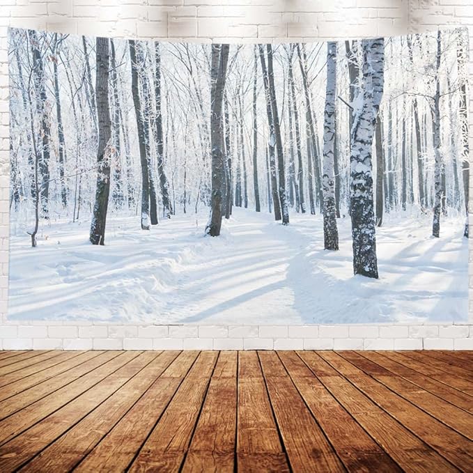 EMMTEEY Forest Wall Tapestry - Winter Scene Birch Forest - 60x50 for Friends and Families
