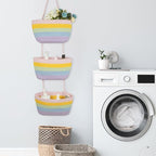 TeoKJ Over the Door Organizer, 3-Tier Woven Cotton Hanging Storage Baskets, Wall-Mounted Baskets for Nursery Organization, Rainbow