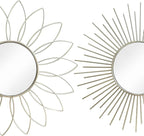 3 Pack Metal Mirrors for Wall Sunburst Wall Mirrors Home Décor Decorative Hanging Wall Art for Living Room Bedroom Entryway (Silver2, Flower+Sunburst)