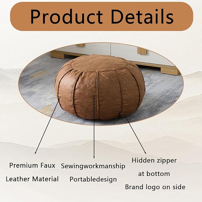 Louis Donné Unstuffed Pouf Ottoman Handmade Moroccan Storage Footstool Seat Round Home Decoration Pouf Cover Multi Functional Bean Bag Floor Chair for Living Room, Office, Bedroom, Balcony Decor