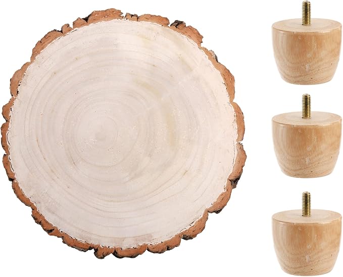Frcctre 11 Inch Wood Cake Stand, Round Wooden Cupcake Pedestal, Paulownia Woods Slice with Legs, Rustic Cake Holder Wooden Serving Tray Serving Board Display Wood Plant Stand