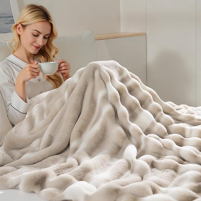NEXHOME PRO Faux Fur Twin Blanket, Ultra Soft Cozy Warm Fuzzy Fluffy Plush Reversible Blanket for Couch, Sofa, Bed, Home Decor Gift, Tie-dye Sand 6080