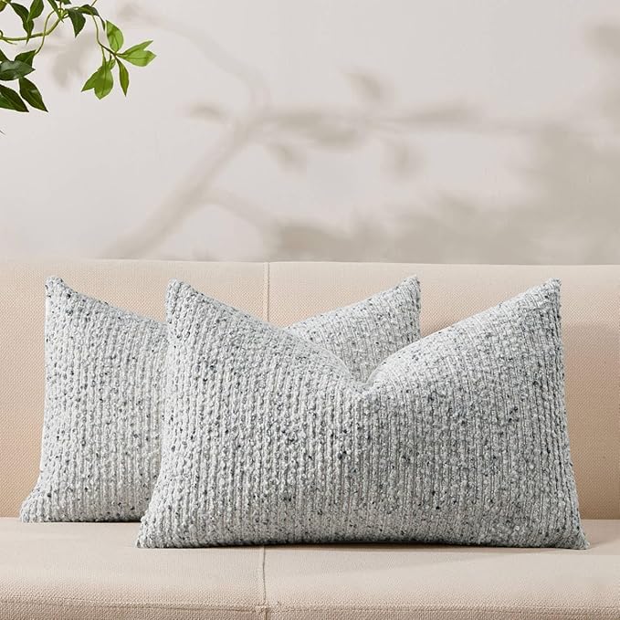 Decorative Couch Throw Pillow Covers 12x20 Set of 2 Blue Striped Soft Wool Pillow Covers Neutral Textured Boho Cushion Covers for Modern Farmhouse Sofa Bedroom Living Room Decor SY012-C12