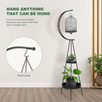 Airogym Plant Stand, Metal Plant Holder Indoor Outdoor, Modern Iron Flower Pots Rack, Multifunctional Planter Display Shelf with Hanging Planters for Garden Patio Room, Corner Balcony Decor (Black -2 Tier)