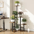Corner Plant Stand Indoor, 6 Tiered Corner Plant Shelf Flower Stand for Multiple Plants, Plant Shelves Organizer Rack for Living Room, Balcony, Patio, Garden, Square Rustic Brown