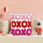Valentine's Day Throw Pillow Covers 18x18 Inch Set of 2 Red Pink Heart Love Couples Decorations Embroidery Cushion Case for Anniversary Wedding Gift Lover Bedroom Sofa Couch Holiday Home Decor