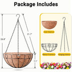 ZeeDix 16 Inch Large Hanging Baskets for Plants Outdoor, 2 Pack Round Metal Wire Planter Basket with Coco Coir Liner, Hanging Flower Pots for Outdoor Garden Yard Patio Porch Balcony Decor