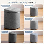 12.6" W x 14.17" H & 14.76" W x 17.32" H Storage Ottoman Foot Stool for Couch, Nesting Round Vanity Stools Padded Ottomen, Leather Set of 2 Footrest for Living Room,Grey