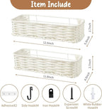 Hanging Wall Basket, Adhesive Wall-Mounted Organizer for Storage, Plastic Wicker Woven Storage Shelves for Kitchen, Bedroom, Bathroom, Livingroom, 2-Pack, Off White Color