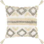 Merrycolor Boho Throw Pillow Covers 18x18 with Tassels White and Grey Decorative Throw Pillows Woven Tufted Pillowcase Modern Accent Bohemian Square Cushion Covers for Couch Sofa Bedroom Living Room