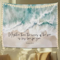 STHTTSW Christian Ocean Coastal Tapestry, Mightier Than the Waves of the Sea Bible Verse Tapestries, Religious Psalm 93:4 Wall Hanging Decor for Nursery Church Prayer Room Home Office, 50x60 Inch