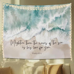 STHTTSW Christian Ocean Coastal Tapestry, Mightier Than the Waves of the Sea Bible Verse Tapestries, Religious Psalm 93:4 Wall Hanging Decor for Nursery Church Prayer Room Home Office, 50x60 Inch