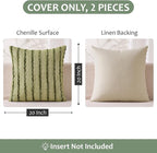 ANRODUO Boho Woven Chenille Pillow Covers 20x20 Inch Set of 2 Soft Textured Decorative Cushion Case with Striped Farmhouse Accent Neutral Pillowcase for Couch Sofa Bed Living Room Decor, Olive Stripe