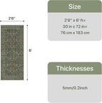 GENIMO Floral Washable Runner Rug 2’6”x6’, Non-Slip Long Hallway Carpet for Entryway, Kitchen, Indoor Floor Use, Vintage Boho Soft Thin Rug Décor, Emerald Green