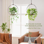 Hanging Planters for Indoor Plants: Macrame Plant Hanger with Sturdy Wood Base, Wall Ceiling Window Decor for Home Garden Patio Office, Housewarming Gift (Pot/Plant Not Included)