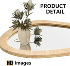 Rattan Mirror for Wall,31.5'' x 25.2" Wooden Framed Farmhouse Boho Wicker Coastal Irregular Vanity Mirror for Bathroom Living Room Entryway