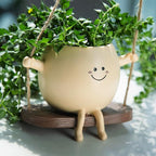 Small Hanging Planter for Indoor Outdoor Plants, Glossy Swing Smiley Face Planter Pot Head, Cute Hanging Flower Pot for String of Pearls Plant Live, Unique Happy Resin Succulent Pot