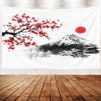 EMMTEEY Mountain Tapestry Wall Art Extra Large 92.5X70.9 Inch-Ink Red Flowers and Fuji Mountain Durable Wall Decor for Living Room