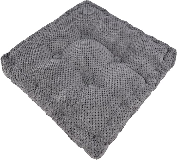 ChezMax Floor Pillow & Cushion, Large Meditation Chair Cushions, Thick Square Seat Pad, Soft Velvet Tufted Seating Pouf for Indoor/Outdoor Yoga Bench Rocking Chair Room Tatami Sofa, Grey 16"x16"