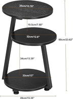 BEWISHOME Round End Table Side Table with Metal Frame, Accent Table Nightstand Bedside Table with 3-Tier Shelves, Small Couch Table for Living Room Bedroom Black KTZ41B