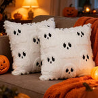 Halloween Decorative Pillow Covers 18x18 Set of 2 Ghost Throw Pillow Covers, Faux Fur Soft Pillow Cover Fluffy Plush Accent Throw Pillow Case, Throw Pillow Cover Cushion Cover for Home Decor, White