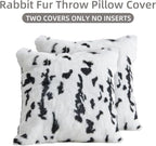 MOOX Rabbit Fur Throw Pillow Covers Decorative Fluffy Soft Fuzzy Plush Luxury Genuine Animal Skin Lumbar Pillow 18"x18" Cushion Cover, Cow Print