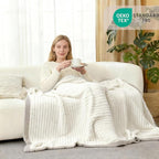 WRENSONGE Striped Throw Blanket, White Soft Cozy Fluffy Warm Hand Made Throw Blankets for Couch, Sofa, Chair, Bed, Camping, Picnic, Travel Lightweight Bed Blanket - 60"*80"