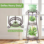 iDavosic.ly 3 Tier Metal Plant Stand Indoor Outdoor, Wrought Iron Corner Tall Flower Pot Holder Shelf, 34 Inch Vertical Heavy Duty Display Rack for Patio Porch Living Room Garden, Bronze
