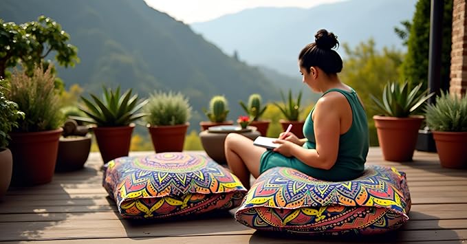 New Blue Ombre Mandala Barmeri Large Floor Pillow Cover Cushion Meditation Seating Ottoman Throw Cover Hippie Decorative Zipped Bohemian Pouf Ottoman Pom Pom Cases 24" Square
