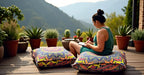 New Blue Ombre Mandala Barmeri Large Floor Pillow Cover Cushion Meditation Seating Ottoman Throw Cover Hippie Decorative Zipped Bohemian Pouf Ottoman Pom Pom Cases 24" Square