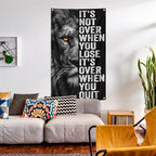 Inspirational Lion Tapestry 3x5FT, Positive Energy Aesthetic Wall Art for Office, Bedroom, Living Room, Study Room, Children's Room Decor, Motivational Quote Poster Wall Hanging