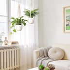 Dahey Macrame Plant Hanger Set of 2 Indoor Outdoor Hanging Planter with Wood Beads Decorative and 2 Hooks Flower Pot Plant Holder No Tassels for Boho Home Decor, 35 Inch, Ivory(Pots Not Included)