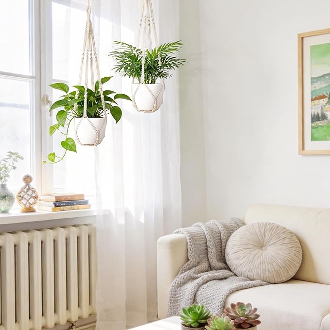 Dahey Macrame Plant Hanger Set of 3 and 2 with Hooks Indoor Hanging Planter Basket 35"/29"/23" Handmade Woven Cotton Rope Flower Plant Holder for Boho Home Decor