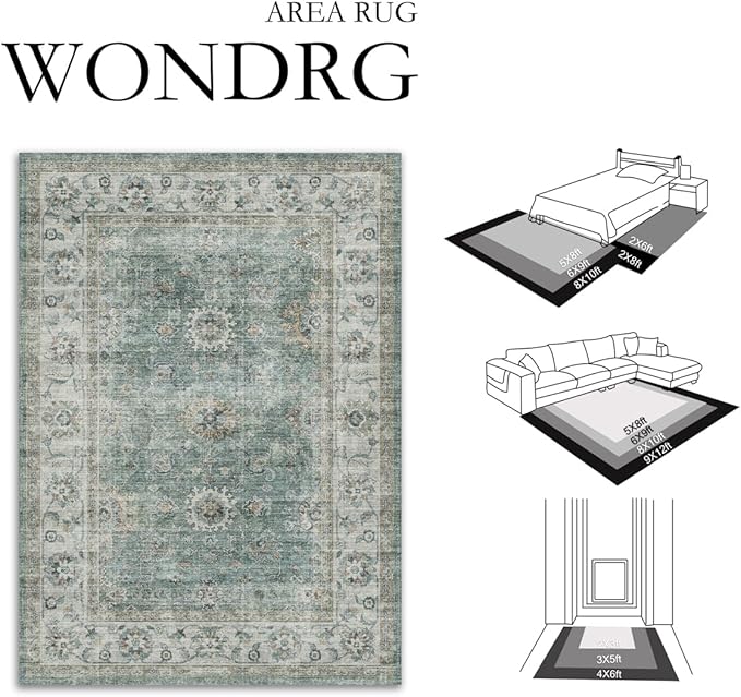 2x3 Washable Area Rug for Entryway Teal Blue Vintage Non-Slip Low Pile Distressed Rustic Carpet Door Mat Soft Small Throw Rug for Indoor Entrance Bathroom