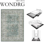 2x3 Washable Area Rug for Entryway Teal Blue Vintage Non-Slip Low Pile Distressed Rustic Carpet Door Mat Soft Small Throw Rug for Indoor Entrance Bathroom
