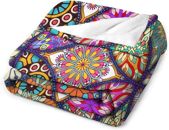 Boho Floral Throw Blanket Bohemian Colorful Mandala Flowers Print Theme Blanket for Sofa Bed Couch Chair Or Dorm 30"x40"