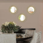 Cityelf 3 Set 13 Inch Gold Circle Mirrors Wall Decor Iron Frame Wire Mirror Metal Circular Mirror Home Decor Hanging Mirrors for Room/Bedroom/Bathroom/Entryway