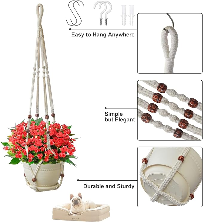 Plant Pots Hangers for Live Plants Hanging Planters for Indoor Plants Macrame Plant Hanger,Outdoor Garden Home and Boho Wall Home Ceiling Decor,Ivory,35 Inch(Planter Pot Not Included)