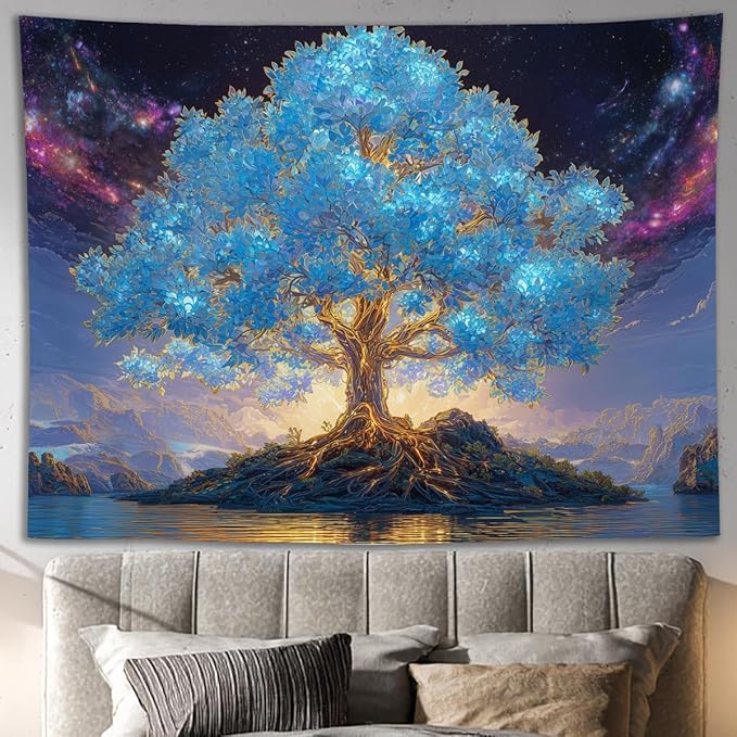 YJDYJD Tree of Life Wall Tapestry – Spiritual Boho Wall Hanging with Celestial Sky and Nature Design, Inspirational Meditation Wall Art and Nature Decor for Bedroom, Living Room, or Yoga Room
