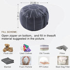 Louis Donné Unstuffed Pouf Ottoman Cover, Faux Leather Foot Stool for Foot Rest, Moroccan Style Ottomans, 21" Round Handmade Small Bean Bag Covers for Storage, Footstools for Living Room(ONLY Cover)